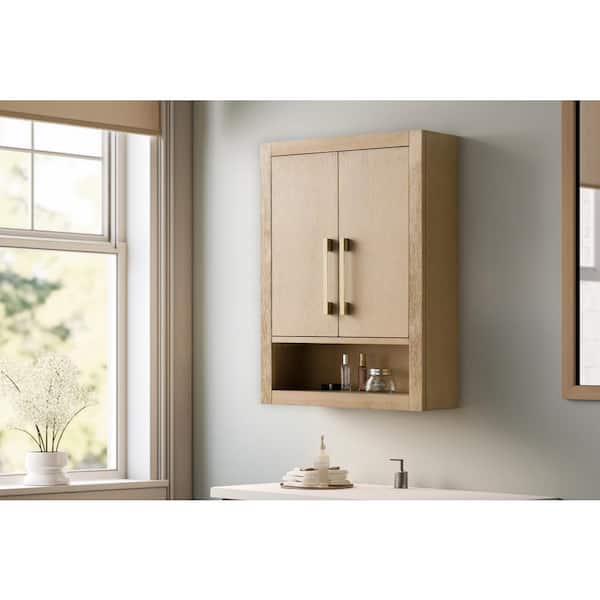 Vanity Art 24 in. W x 8 in. D x 33 in. H Bathroom Storage Wall Cabinet in Natural Oak/GB