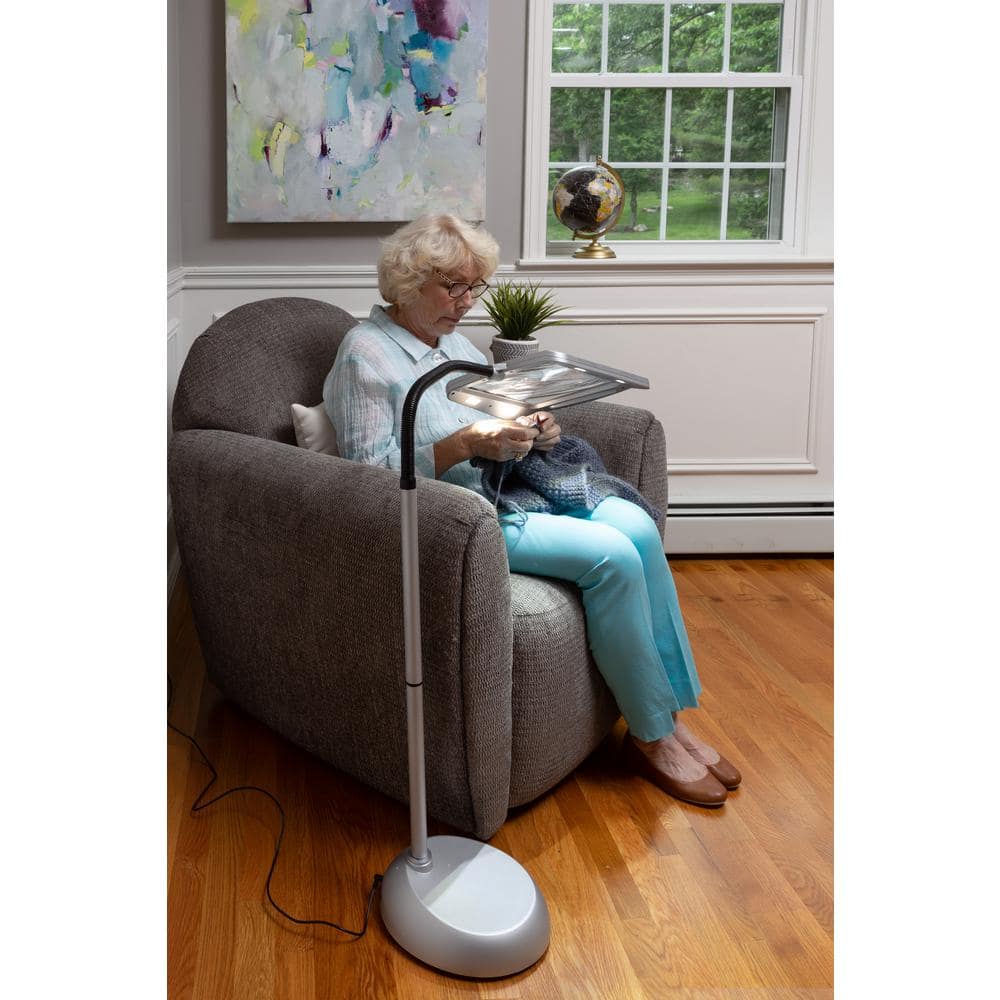 Silver Adjustable LED Floor Lamp with Magnifying Glass