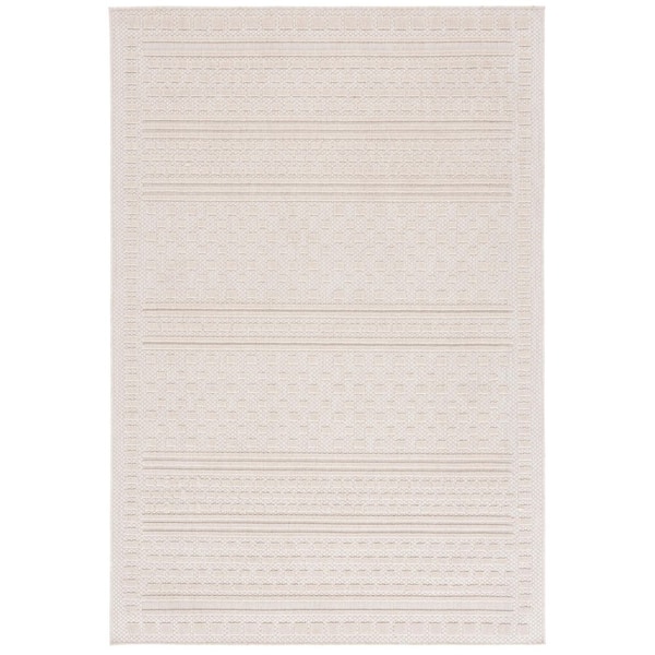 Milos Beige 4 ft. x 6 ft. High-Low Geometric Striped Indoor/Outdoor Area Rug