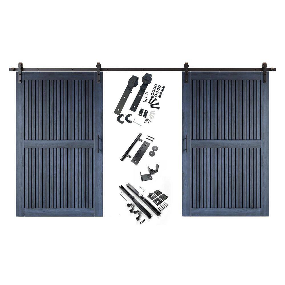 ST 42 in. x 80 in. C-Panel Navy Vertical Stripe Design Double Pine Wood Sliding Barn Door with Hardware Kit price history on PriceWatchPro