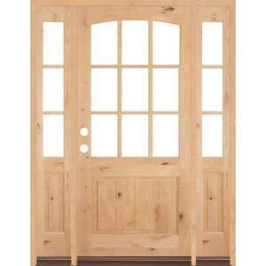 64 in. x 80 in. Knotty Alder Right-Hand/Inswing 1/2 Lite Clear Glass Clear Stain Wood Prehung Front Door with Sidelites