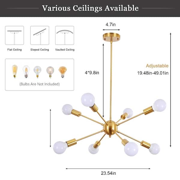 ADSENSTY 8-Light Gold Modern Dimmable Sputnik Chandelier