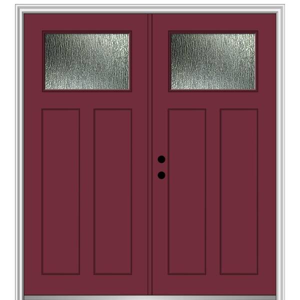 MMI Door 64 in. x 80 in. Right-Hand/Inswing Rain Glass Burgundy Fiberglass Prehung Front Door on 6-9/16 in. Frame