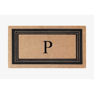 A1HC Flock Black/Beige 18 in x 30 in Natural Coir Thin-Profile Non-Slip Outdoor Durable Monogrammed P Doormat