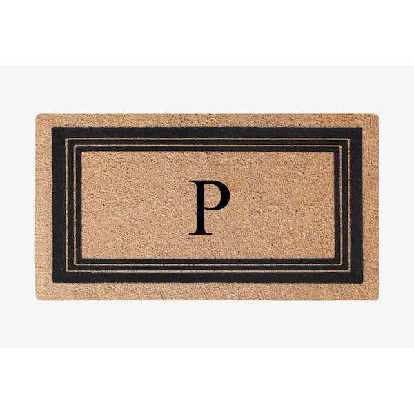 A1 Home Collections A1HC Flock Black/Beige 18 in x 30 in Natural Coir Thin-Profile Non-Slip Outdoor Durable Monogrammed P Doormat