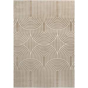 Ariana MidCentury Art Deco Striped Arches 2-Tone High-Low Beige/Cream 3 ft. x 5 ft. Area Rug