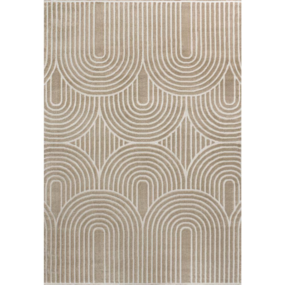 Beige and Cream Striped Arches Polyester 3x5 Area Rug