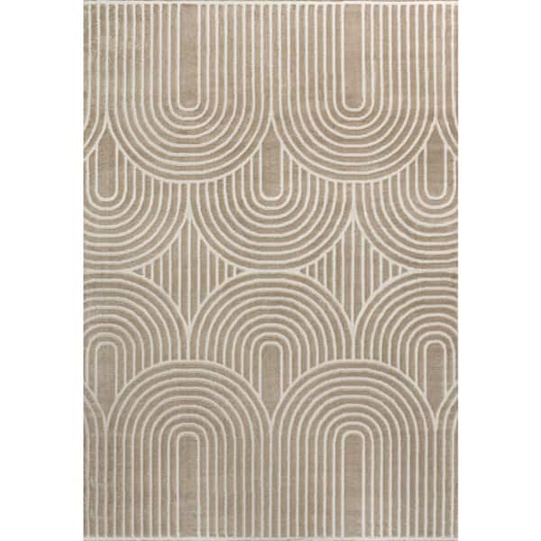 Ariana MidCentury Art Deco Striped Arches 2-Tone High-Low Beige/Cream 8 ft. x 10 ft. Area Rug