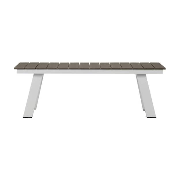 Benjara 54 in. White and Gray Backless Bedroom Bench with Angled Block Legs