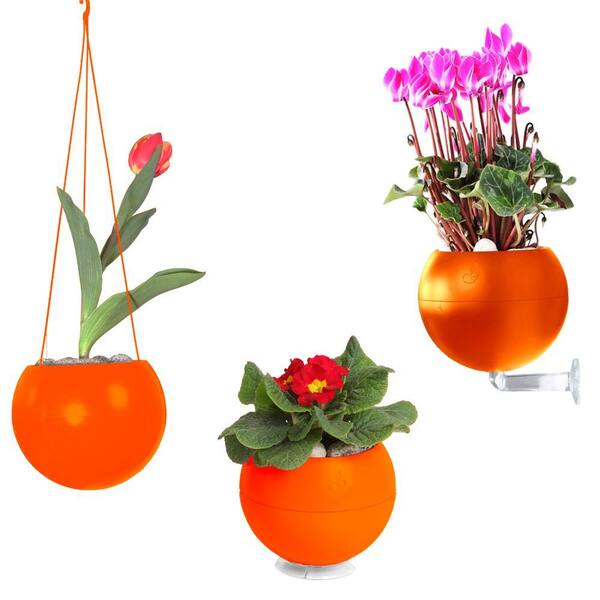 Greenbo 7 in. x 6 in. x 7 in. Orange Plastic, Table, Wall and Ceiling Planter (3-Pack)