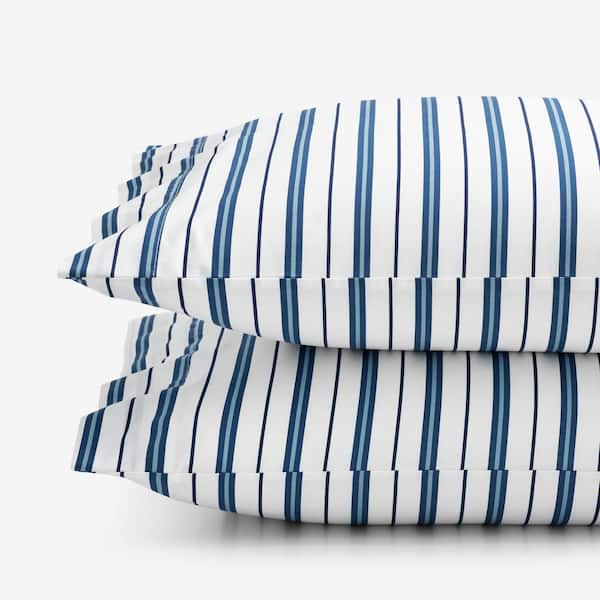 The Company Store Company Kids Vertical Stripes Blue Organic Cotton Percale Standard Pillowcases (Set of 2)