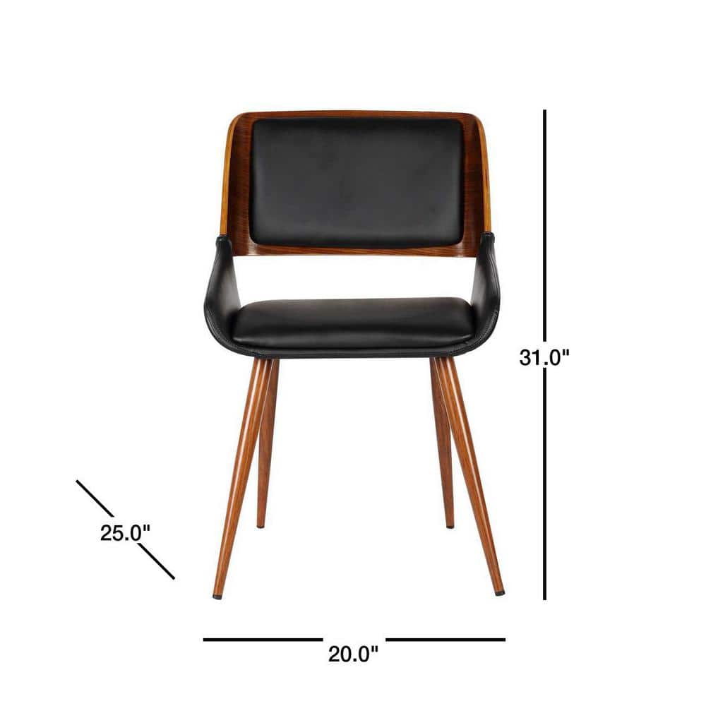 Mid-Century Modern Black Faux Leather Upholstered Side Chair with Walnut Wood Frame
