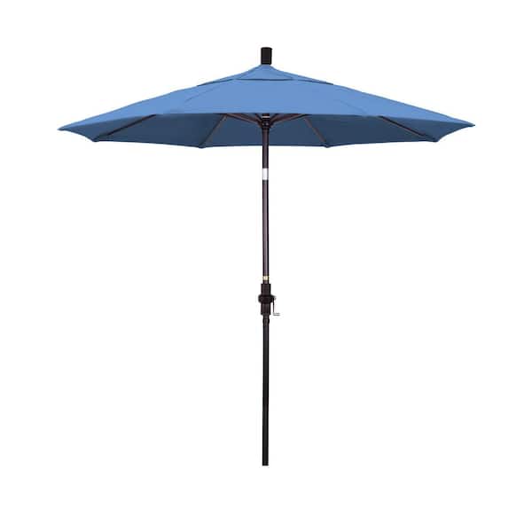 California Umbrella 7.5 ft. Bronze Aluminum Market Patio Umbrella Collar Tilt Crank Lift in Frost Blue Olefin