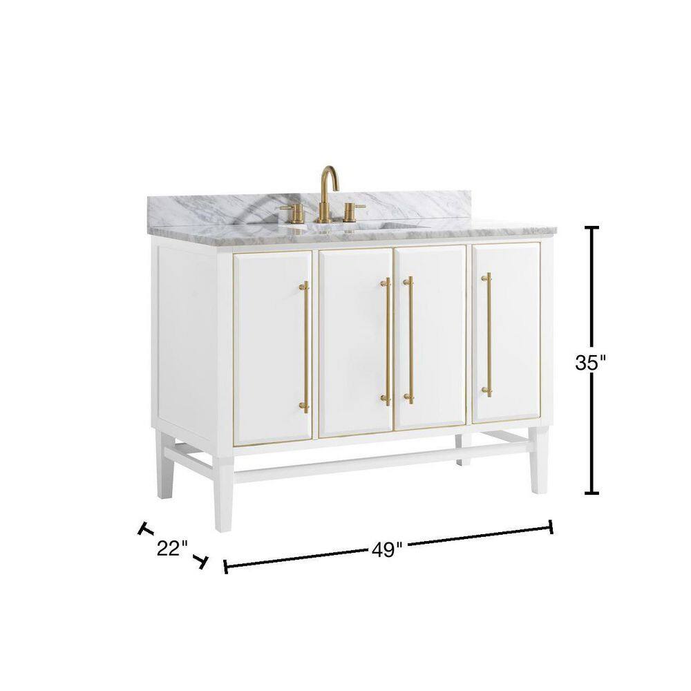 Mason 49'' White and Gold Freestanding Vanity with Marble Top