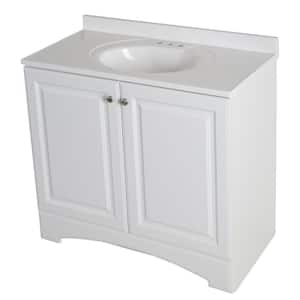 37 in. W x 19 in. D x 35 in. H Single Sink Freestanding Bath Vanity in White with White Cultured Marble Top