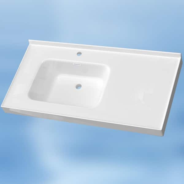 43 in. W x 22 in. D Solid Surface Rectangular Left Single Sink Vanity Top with Backsplash and Basin Countertop in White