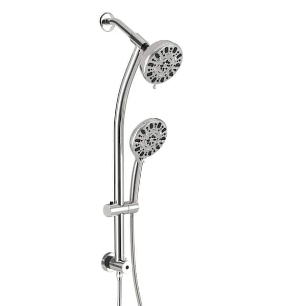 Logmey 7-Spray Patterns with 1.8 GPM 5 in. Wall Mount Dual Shower Heads with Hose and Shower Arm in Chrome
