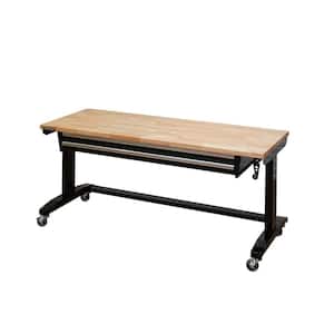 62 in. Adjustable Height Workbench Table with 2-Drawers in Black