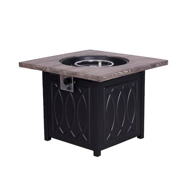 Unbranded Modern 32.01 in.W x 25.01 in. H Square Propane Terrace Fire Table Black Fire Pit