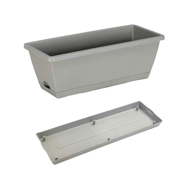Justincity 17 in. Gray Plastic Drainage Holes and Trays Rectangle Planter Box Flower Pots Indoor Outdoor Garden 12-Pack