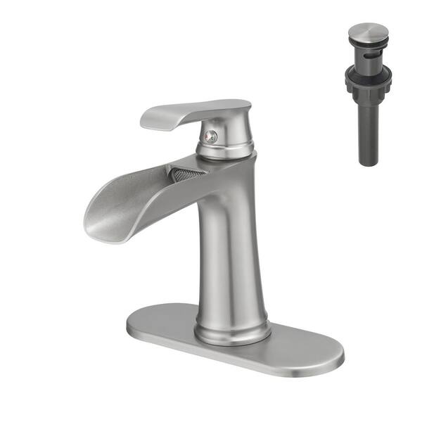 Flynama Flanna Single Handle Single Hole Bathroom Faucet with Deckplate ...