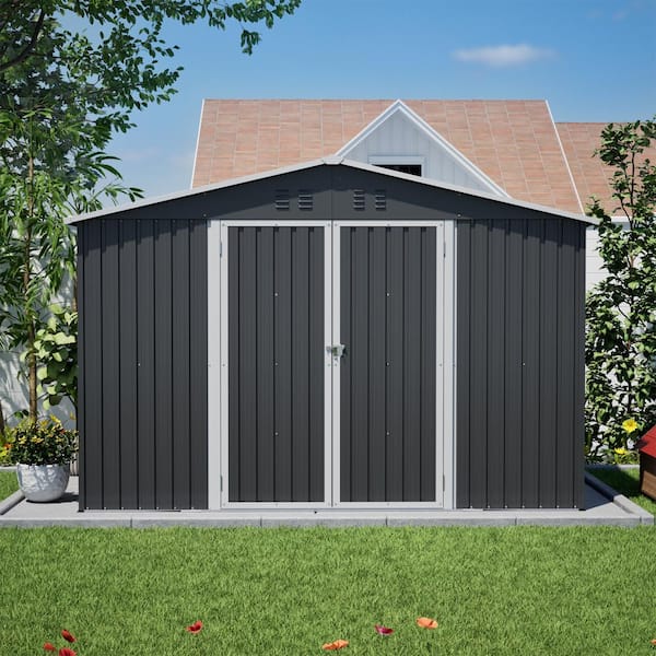 ToolCat 10x10 ft Outdoor Metal Storage Shed with Lockable Double