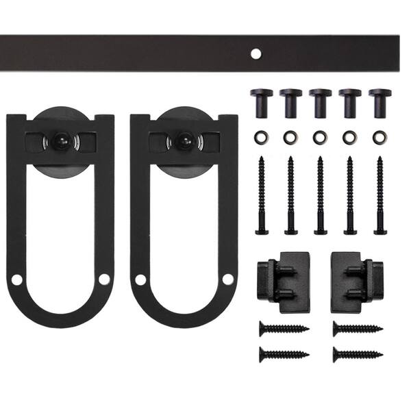 Quiet Glide 6 ft. Black Long Horseshoe Mini Sliding Barn Door Hardware Kit for Single Furniture Wood Doors