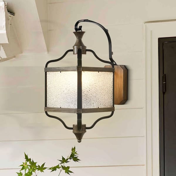Oaks Aura Sogno 12 in. 1-Light Matte Black Vintage Farmhouse Wall Sconce, Rustic Industrial Wall Light withSeeded Glass, E26 bulbs