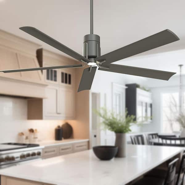 Clean 60 in. Integrated LED Indoor Grey Iron with Brushed Nickel Ceiling Fan with Light with Remote Control