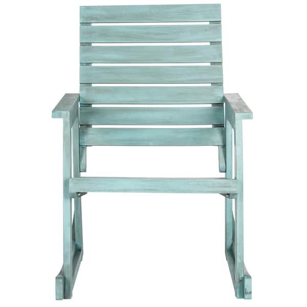 Safavieh Alexei Beach House Blue Acacia Wood Outdoor Rocking Chair Fox6702c The Home Depot