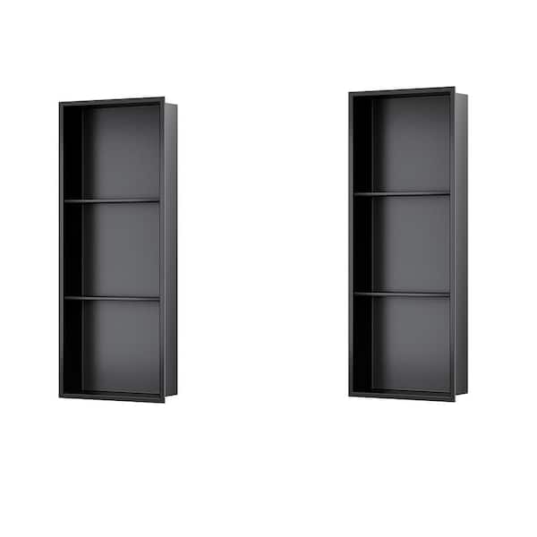 36 in., W x 12 in., H x 4 in., D Recessed Triple Shelf Bathroom Shower Niche in Matte Black (Pack of 2)