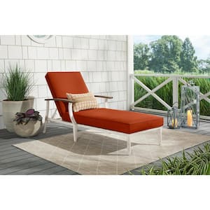 Marina Point White Steel Outdoor Patio Chaise Lounge with CushionGuard Quarry Red Cushions