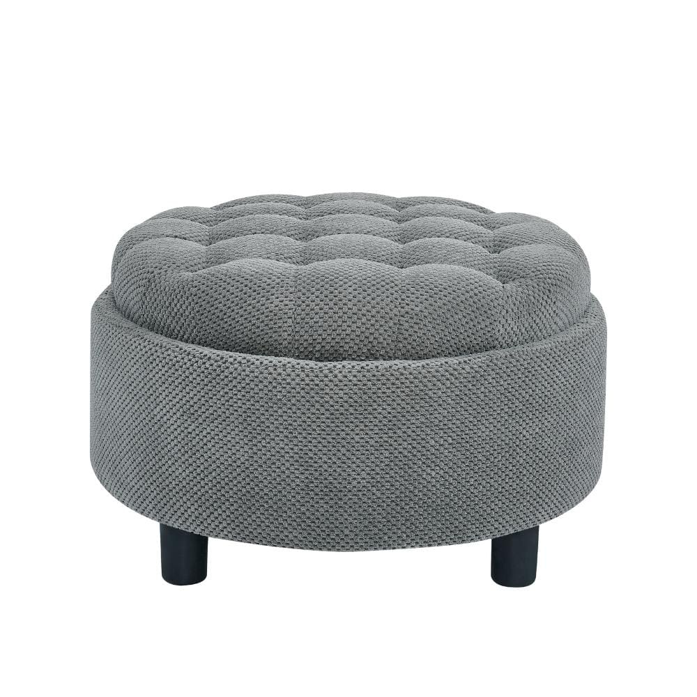 25 in. Light Grey Round Fabric Coffee Table with Removable Tray Top and Hidden Storage durable construction