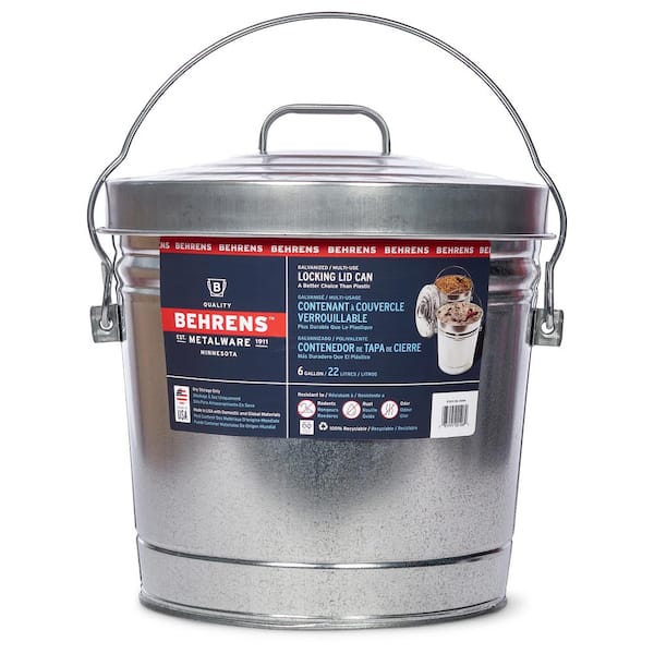 Behrens 6 Gallon Galvanized Steel Round Trash Can with Locking Lid