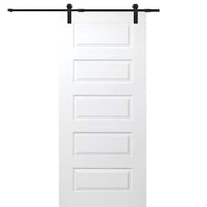 36 in. x 80 in. Primed Rockport Smooth Surface Solid Core Door with Barn Door Hardware Kit