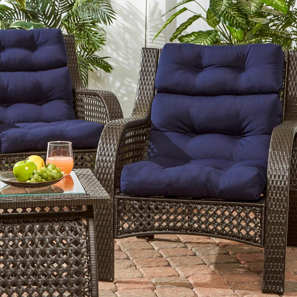 Navy High Back Tufted Outdoor Chair Cushions Set