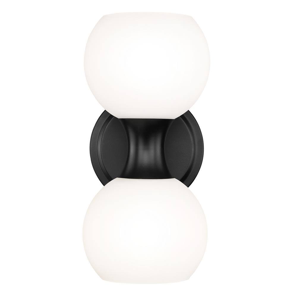 Artemis 6.5 in. 2 Light Matte Black Wall Sconce Light with Matte Opal Glass