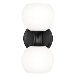 Artemis 6.5 in. 2 Light Matte Black Wall Sconce Light with Matte Opal Glass Shade with No Bulbs Included
