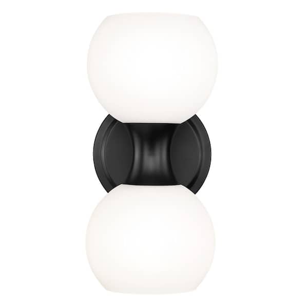 Unbranded Artemis 6.5 in. 2 Light Matte Black Wall Sconce Light with Matte Opal Glass Shade with No Bulbs Included