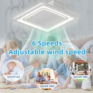 22 in. W Flush Mount Bladeless Fan LED Light Dimmable Ceiling Fan with Lights Timing 1/2/4H (square-A)