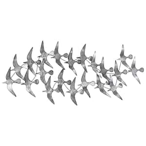 ''Flock'' Hand Painted Etched Metal Wall Sculpture 52.0 in. x 22.8 in.