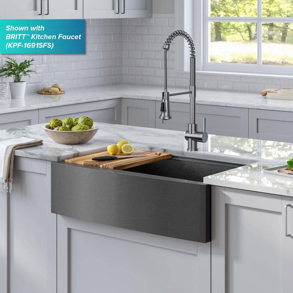 Kore 33" Gunmetal Stainless Steel Farmhouse Sink with Accessories