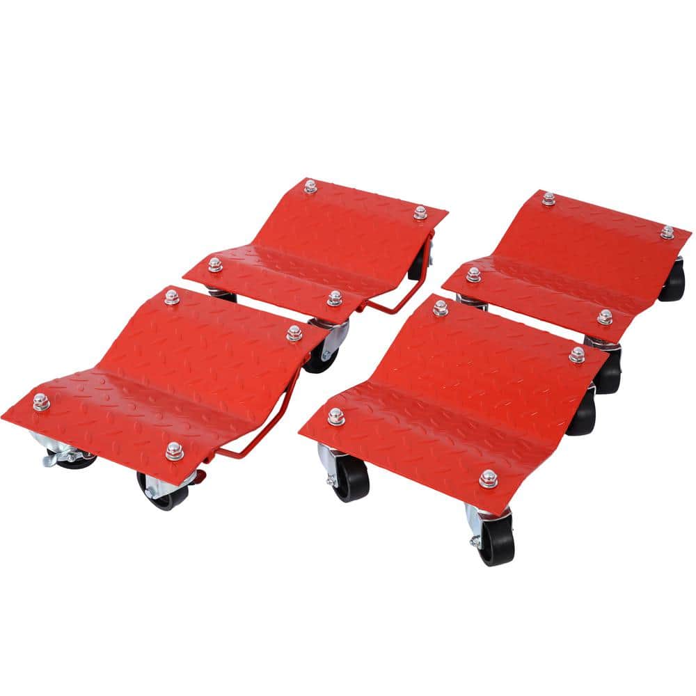 Red Steel Car Dolly, Heavy Duty Wheel Dolly, 4 Tire Wheel Vehicle Mover Dol