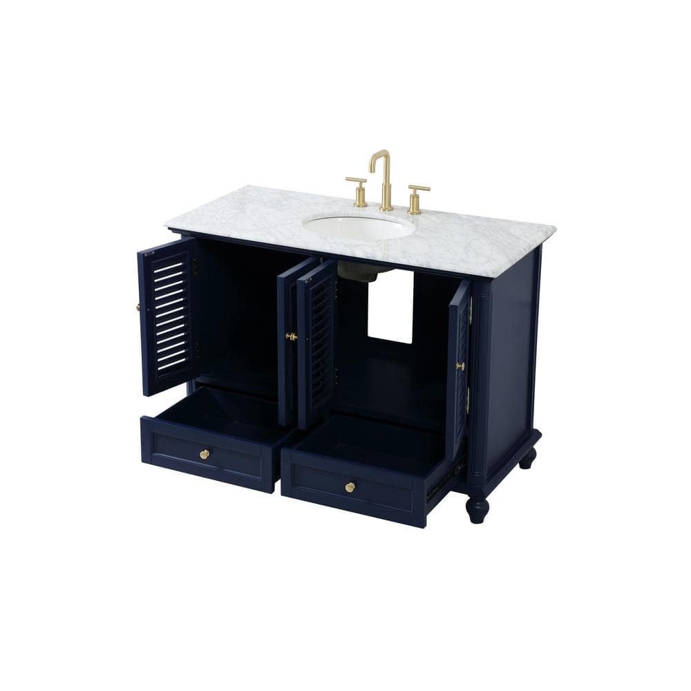 Rhodes 48" Blue Solid Wood Bathroom Vanity with Marble Top