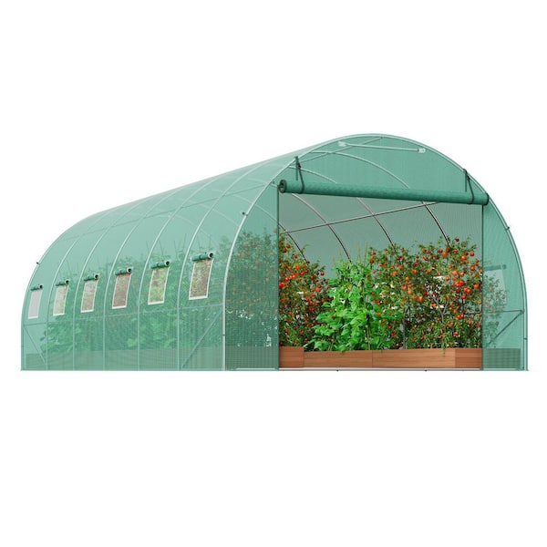Walk-in Tunnel Greenhouse, 19.4 x 9.7 x 6.5 ft. Hoop House with Galvanized Steel Frame, Green Greenhouse