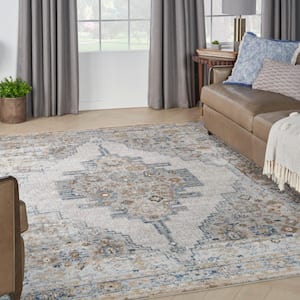 Concerto Grey/Light Blue 8 ft. x 10 ft. Bordered Traditional Area Rug