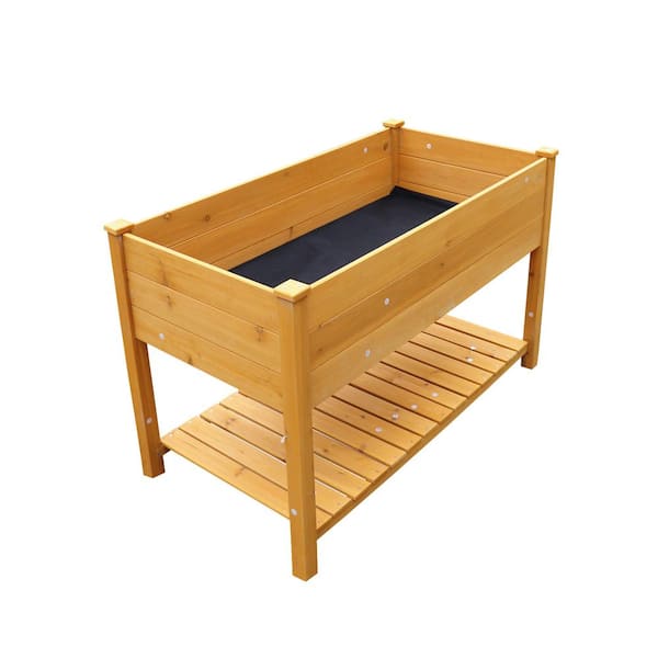 Siavonce 48.5 in. L Natural Wood Raised Garden Bed with Legs and Storage Shelf Vegetable Growing Bed