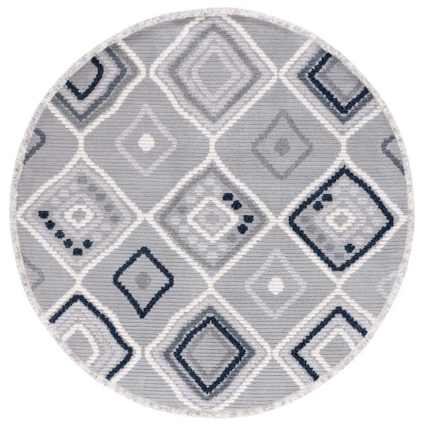 SAFAVIEH Marrakesh Gray/Light Gray 7 ft. x 7 ft. Round Geometric Striped Area Rug