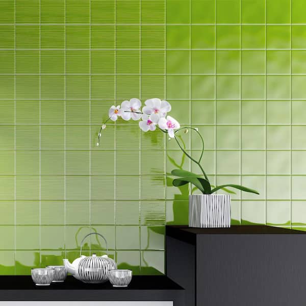 Take Home Tile Sample - Twist Square Green Kiwi 3-7/8 in. x 3-7/8 in. Ceramic Wall