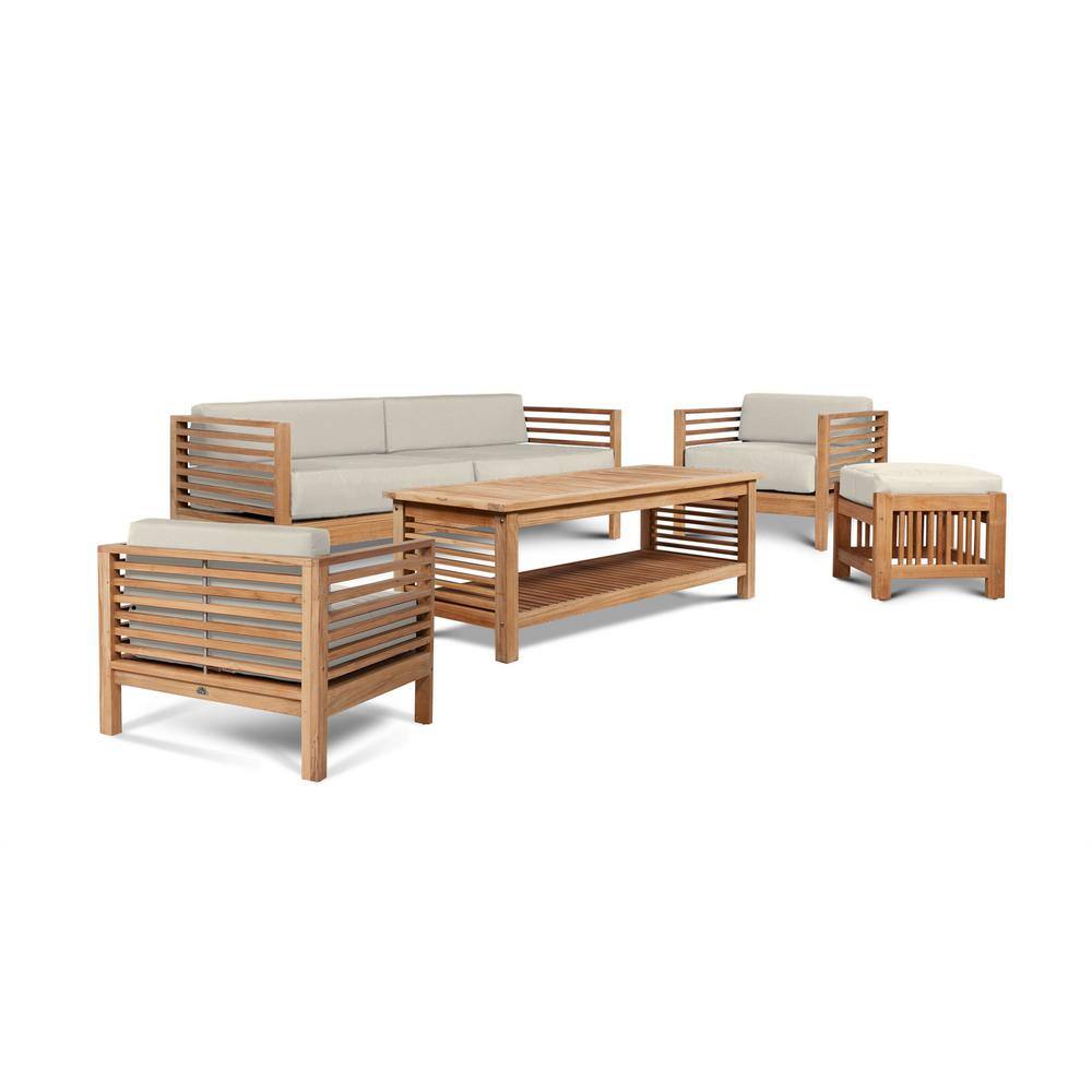Sylvie 5-Piece Teak Patio Conversation Deep Seating Set with Subrella Canva